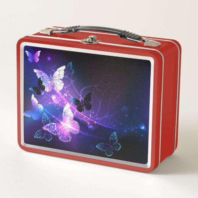 Background with Night Butterflies Metal Lunch Box (Front)