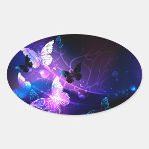 Background with Night Butterflies Oval Sticker