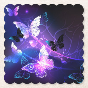 Background with Night Butterflies Paper Coaster