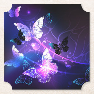 Background with Night Butterflies Paper Coaster