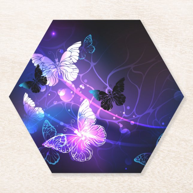 Background with Night Butterflies Paper Coaster (Front)