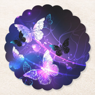 Background with Night Butterflies Paper Coaster