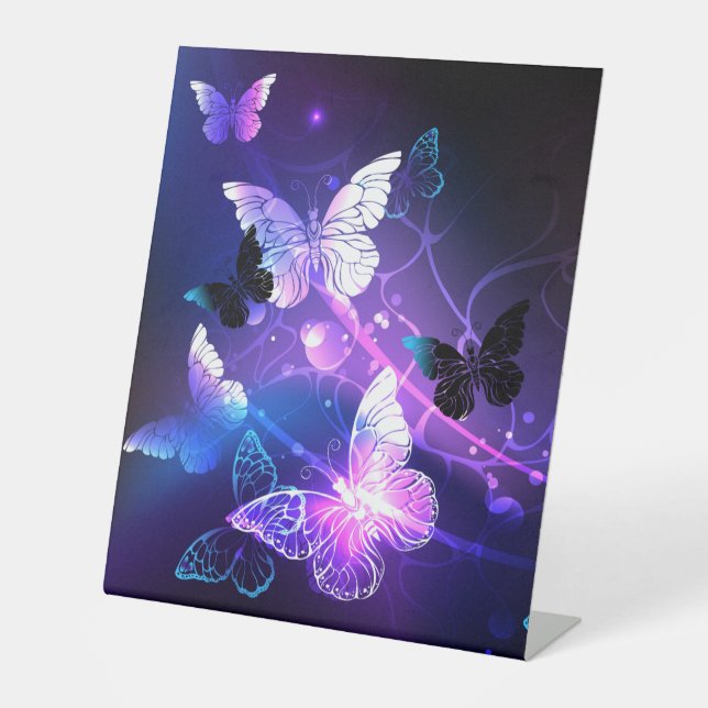 Background with Night Butterflies Pedestal Sign (Front)