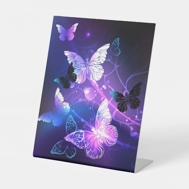 Background with Night Butterflies Pedestal Sign (Front)