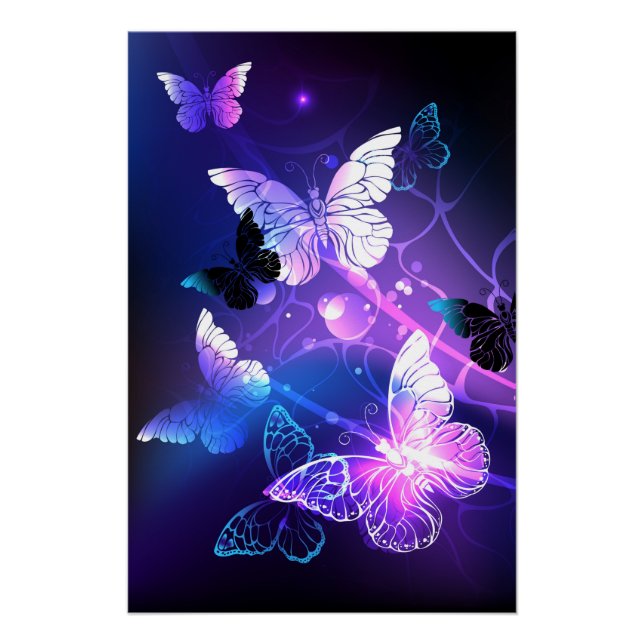 Background with Night Butterflies Poster (Front)