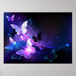 Background with Night Butterflies Poster