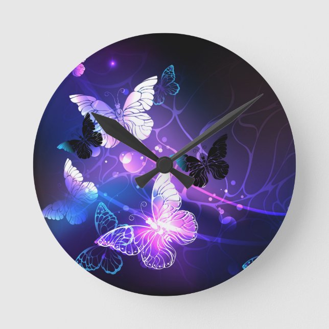Background with Night Butterflies Round Clock (Front)