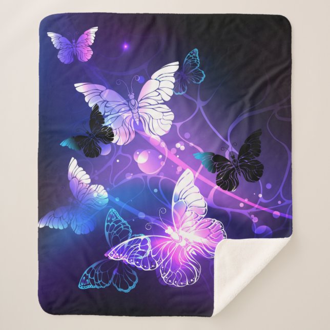 Background with Night Butterflies Sherpa Blanket (Front)