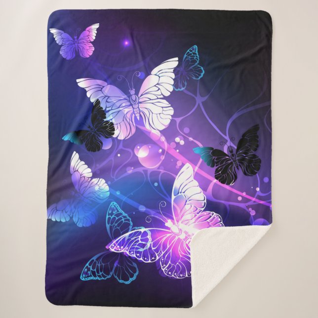 Background with Night Butterflies Sherpa Blanket (Front)