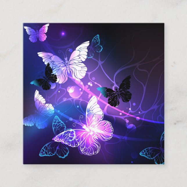 Background with Night Butterflies Square Business Card (Front)