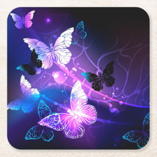 Background with Night Butterflies Square Paper Coaster