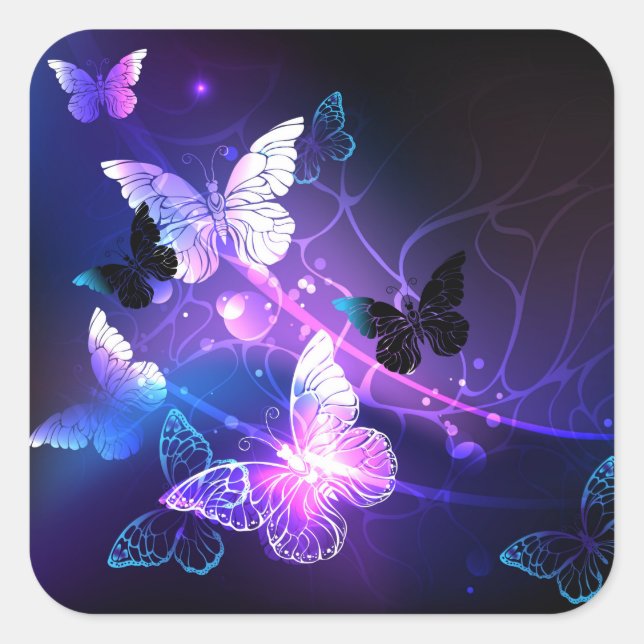 Background with Night Butterflies Square Sticker (Front)