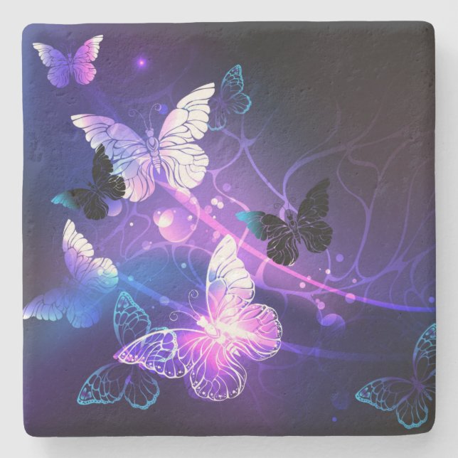 Background with Night Butterflies Stone Coaster (Front)