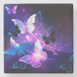 Background with Night Butterflies Stone Coaster