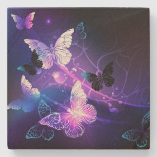 Background with Night Butterflies Stone Coaster