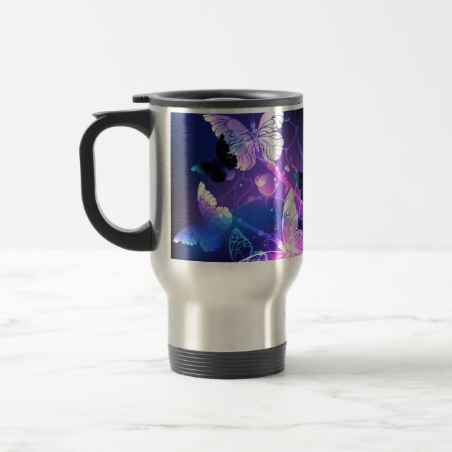 Background with Night Butterflies Travel Mug (Left)