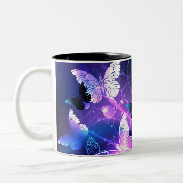 Background with Night Butterflies Two-Tone Coffee Mug (Left)