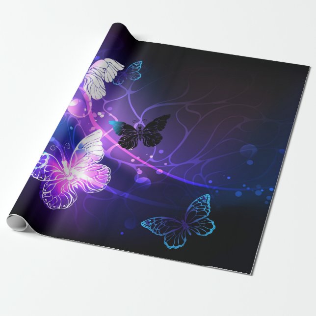 Background with Night Butterflies Wrapping Paper (Unrolled)