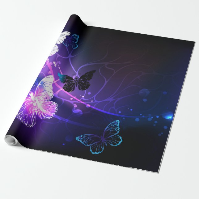 Background with Night Butterflies Wrapping Paper (Unrolled)
