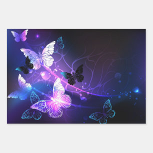 Background with Night Butterflies Wrapping Paper Sheet