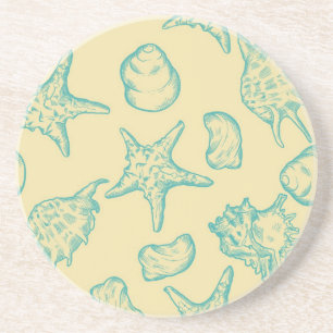 Background with shells. Hand drawn Coaster