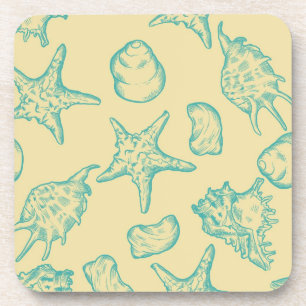 Background with shells. Hand drawn Coaster