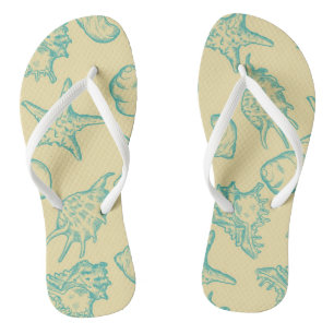 Background with shells. Hand drawn Flip Flops