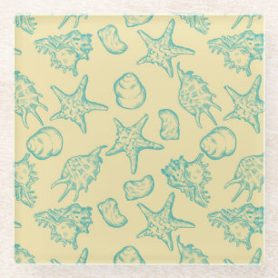 Background with shells. Hand drawn Glass Coaster