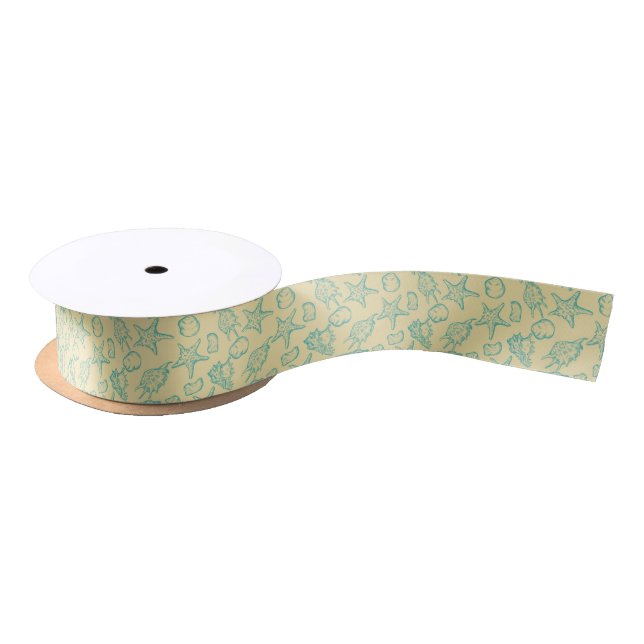 Background with shells. Hand drawn Satin Ribbon (Spool)