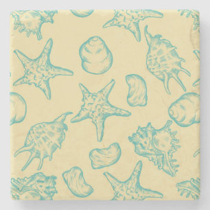 Background with shells. Hand drawn Stone Coaster