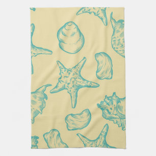 Background with shells. Hand drawn Tea Towel