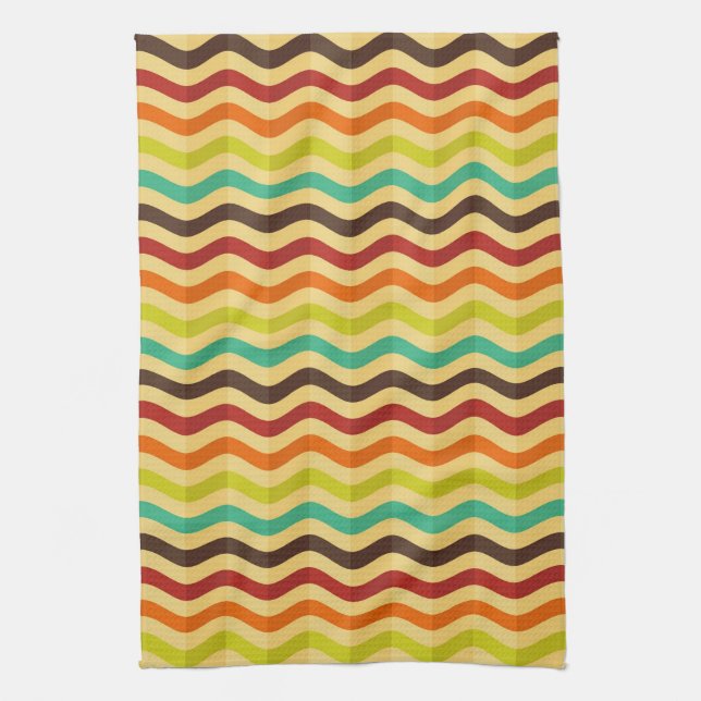 Background with stripes in retro 4 tea towel (Vertical)