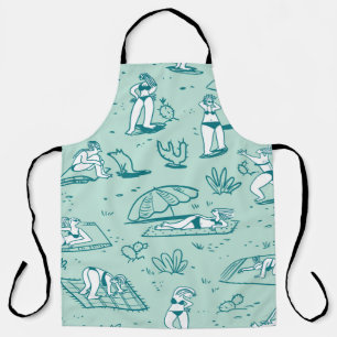 Background with summer beach girls. Seamless patte Apron