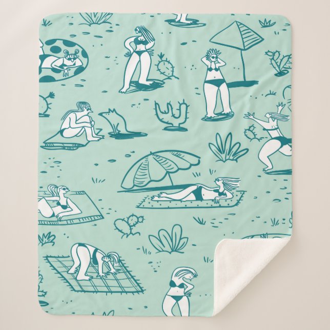 Background with summer beach girls. Seamless patte Sherpa Blanket (Front)