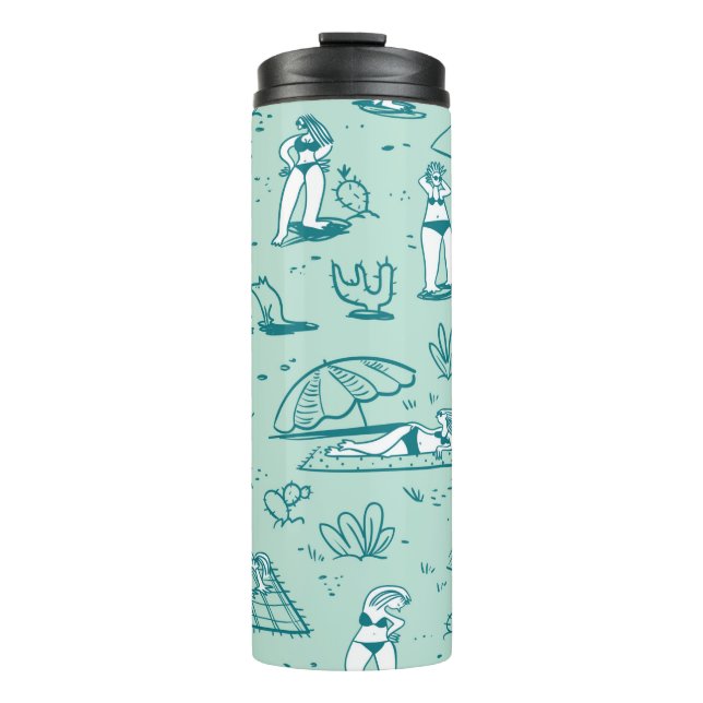 Background with summer beach girls. Seamless patte Thermal Tumbler (Front)
