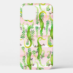 background with watercolor illustration of green g iPhone 12 case