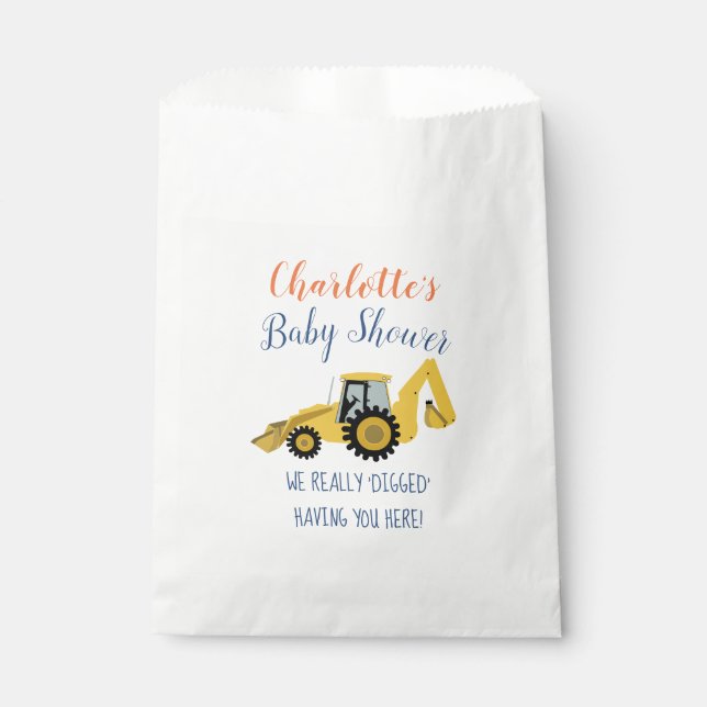 Backhoe Construction Baby Shower Party Favour Bags (Front)