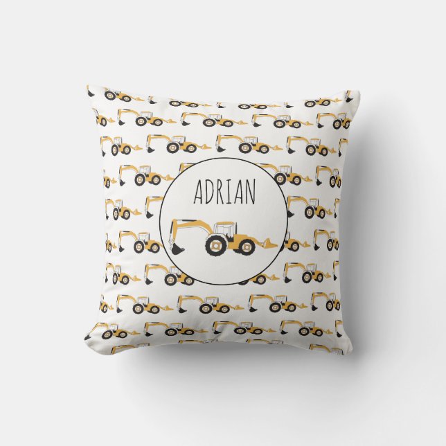 Backhoe Construction Truck Custom Name Cushion (Front)