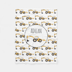 Backhoe Construction Truck Custom Name Fleece Blanket