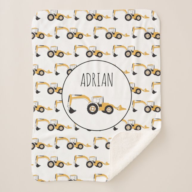 Backhoe Construction Truck Custom Name  Sherpa Blanket (Front)