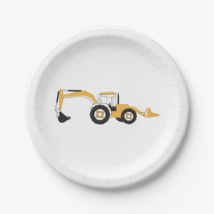 Backhoe Construction Truck Paper Plate