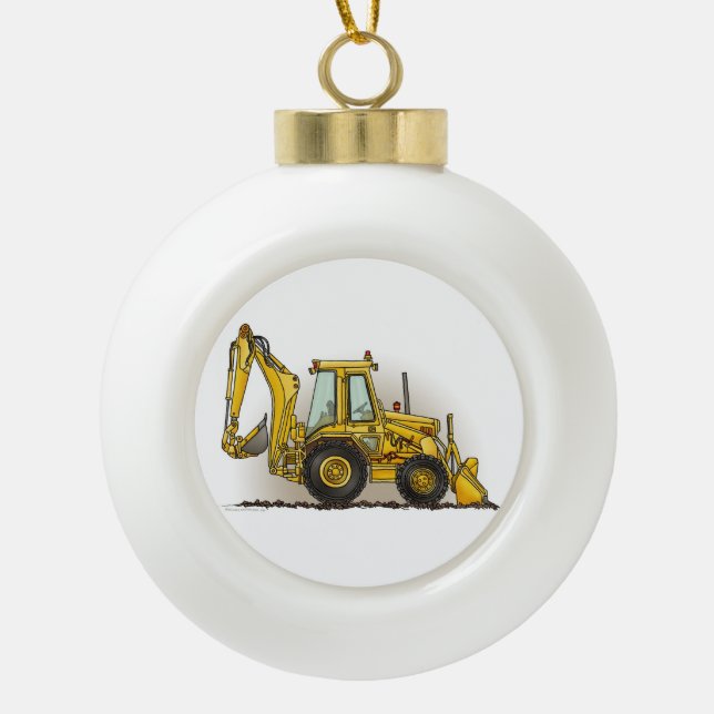 Backhoe Operator Ceramic Ball Christmas Ornament (Front)
