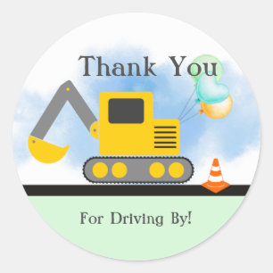 Backhoe Thank You, Drive By Birthday, Shower Classic Round Sticker