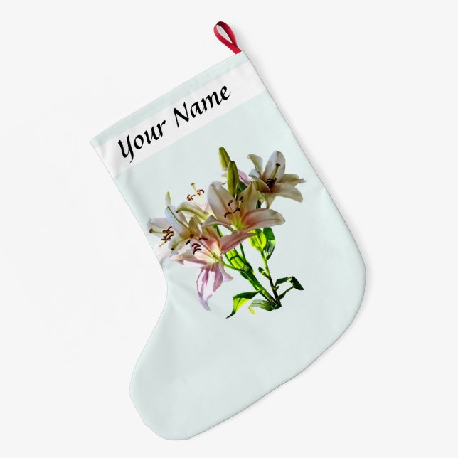 Backlit Pale Pink Lilies Large Christmas Stocking (Back (Hanging))