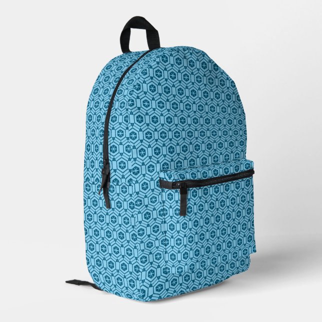 Backpack (ao) - Geometric Shapes in Blues (Back Corner Left)