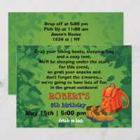 BackPack & Boots Camping Party Birthday Invitation