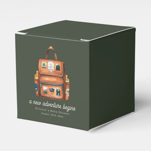 Backpack + Bottles Green Woodland Baby Shower Favour Box (Front Side)