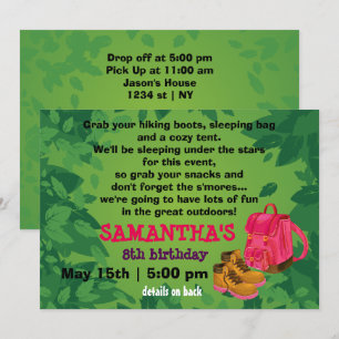 BackPack Girl's Camping Birthday Party Invitation