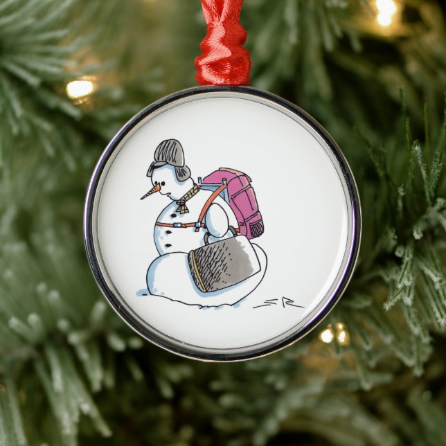 Backpack Snowman round premium ornament (Tree)