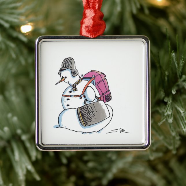 Backpack Snowman square premium ornament (Tree)